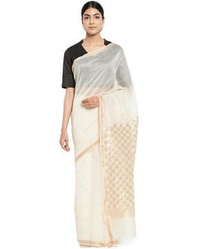 checked cotton saree with tassels