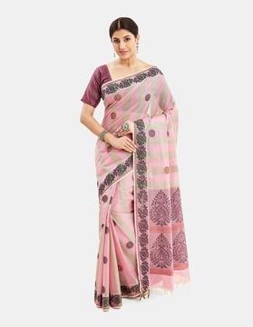 checked cotton saree with tassels