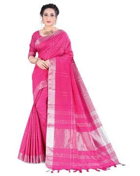 checked cotton saree with zari border