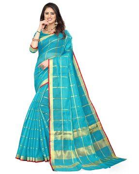 checked cotton saree