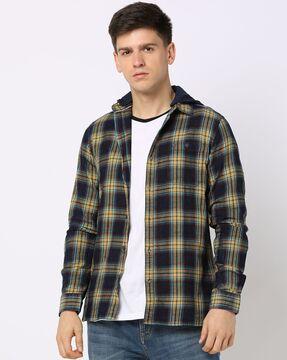 checked cotton shirt with hoodie