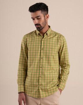 checked cotton shirt with logo embroidery