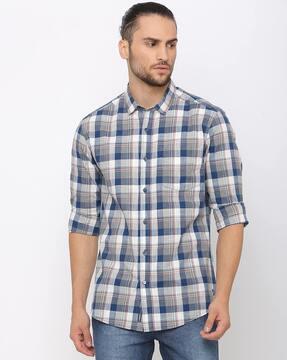 checked cotton shirt with patch pocket