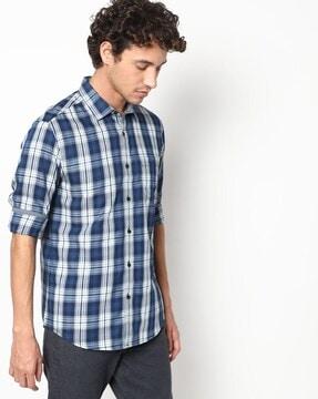 checked cotton shirt with patch pocket