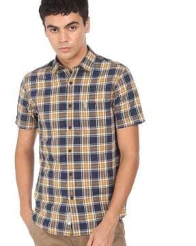 checked cotton shirt with patch pocket