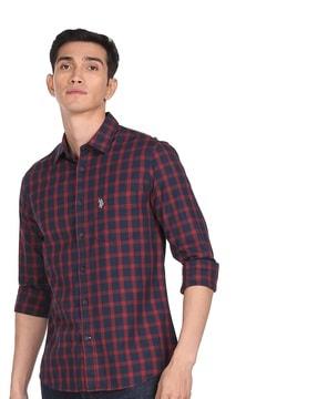 checked cotton shirt with patch pocket