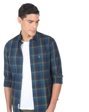 checked cotton shirt with patch pocket