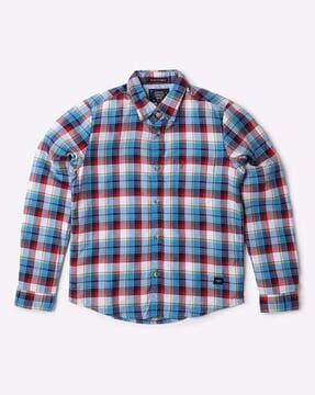 checked cotton shirt with patch pocket