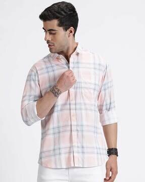 checked cotton shirt with patch pocket