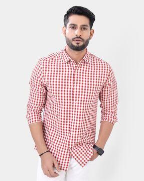 checked cotton shirt with patch pocket