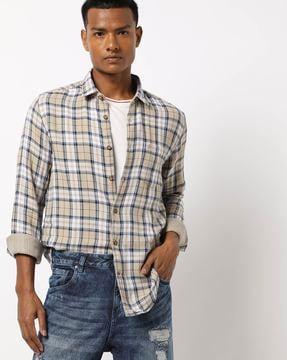 checked cotton shirt with patch pocket