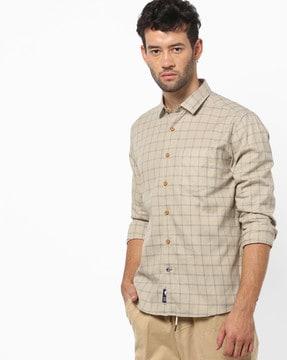 checked cotton shirt with patch pocket