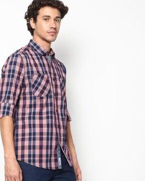 checked cotton shirt with patch pockets