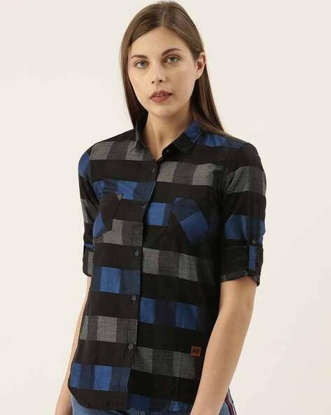 checked cotton shirt with patch pockets