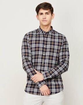 checked cotton shirt with spread collar