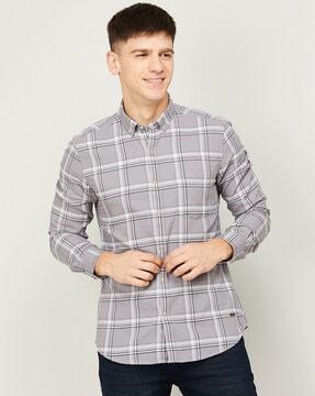 checked cotton shirt with spread collar