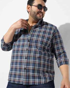 checked cotton shirt with spread collar