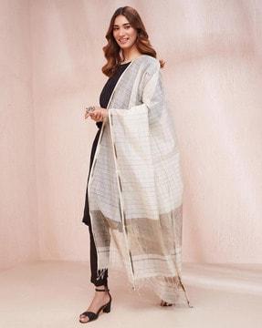 checked cotton silk dupatta with tassels