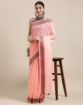 checked cotton silk saree with tassels