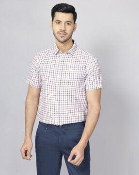 checked cotton slim fit shirt