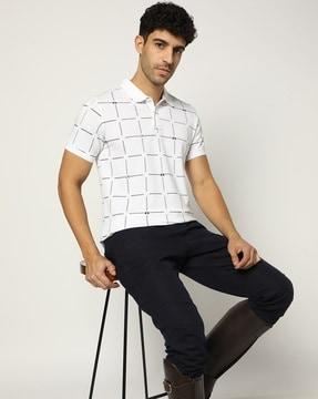checked cotton stretch slim fit polo t-shirt