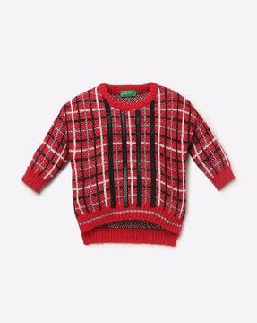 checked crew-neck pullover with sequins