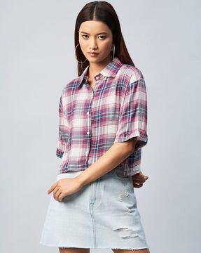 checked crop shirt