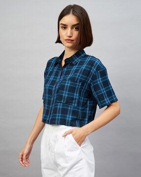 checked crop shirt