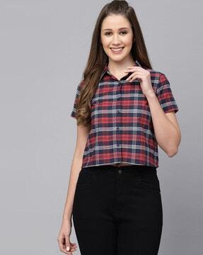 checked crop shirt