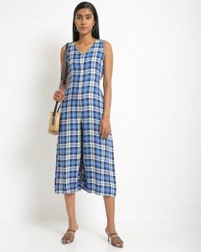 checked cropped wide-leg jumpsuit