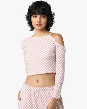 checked cut-out crop top