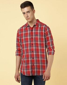 checked cutaway-collar shirt