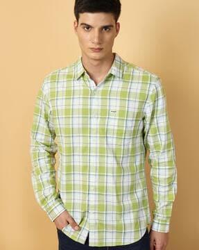 checked cutaway-collar shirt