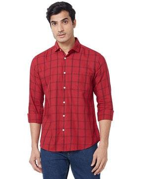 checked cutaway-collar shirt