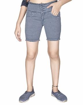 checked denim shorts with insert pockets