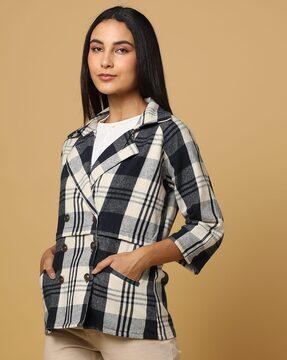 checked double-breasted blazer
