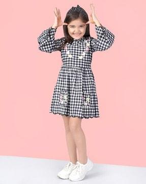 checked dress with 3/4th sleeves