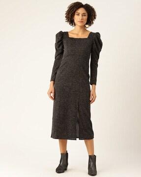 checked dress with full sleeves