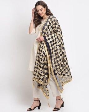 checked dupatta with embellishments