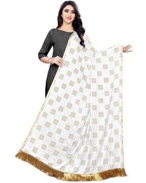 checked dupatta with tassels