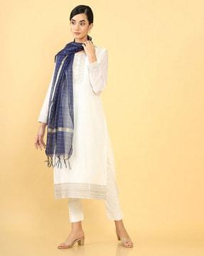 checked dupatta with tassels