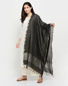 checked dupatta with tassels