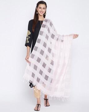 checked dupatta with tassels