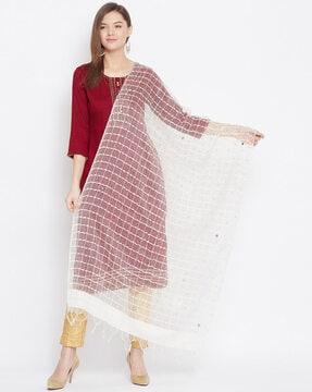 checked dupatta with tassels