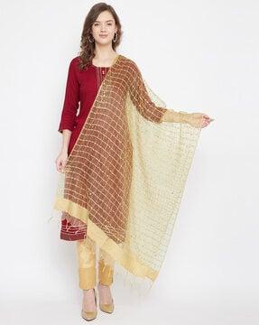 checked dupatta with tassels