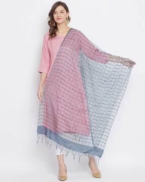 checked dupatta with tassels