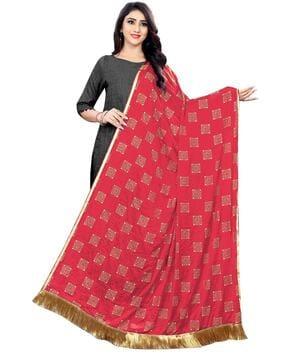 checked dupatta with tassels