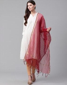 checked dupatta with tassels