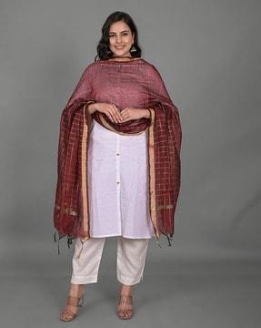 checked dupatta with tassels