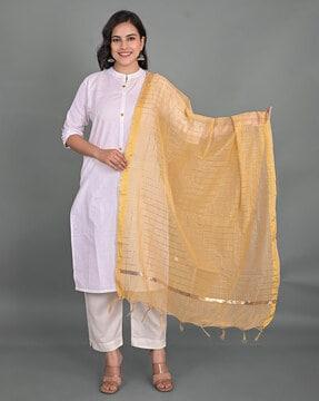 checked dupatta with tassels